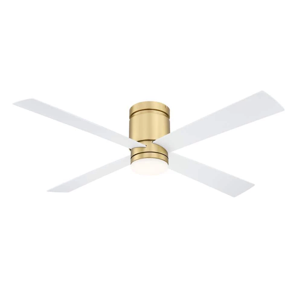 Kwartet 52 in. Indoor/Outdoor Brushed Satin Brass with Matte White Blades Ceiling Fan with Light Kit by FANIMATION 1 Kwartet 52 in. Indoor/Outdoor Brushed Satin Brass with Matte White Blades Ceiling Fan with Light Kit by FANIMATION