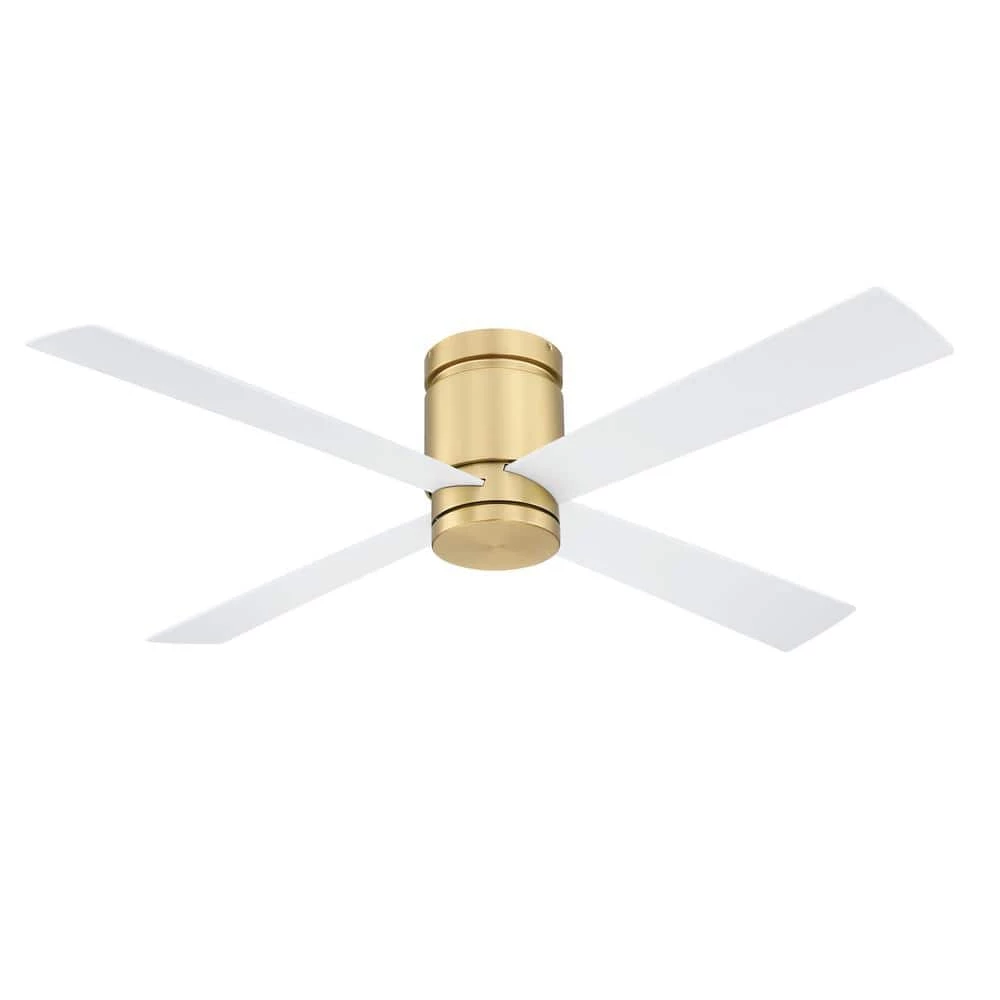 Kwartet 52 in. Indoor/Outdoor Brushed Satin Brass with Matte White Blades Ceiling Fan with Light Kit by FANIMATION 2 Kwartet 52 in. Indoor/Outdoor Brushed Satin Brass with Matte White Blades Ceiling Fan with Light Kit by FANIMATION - Image 2