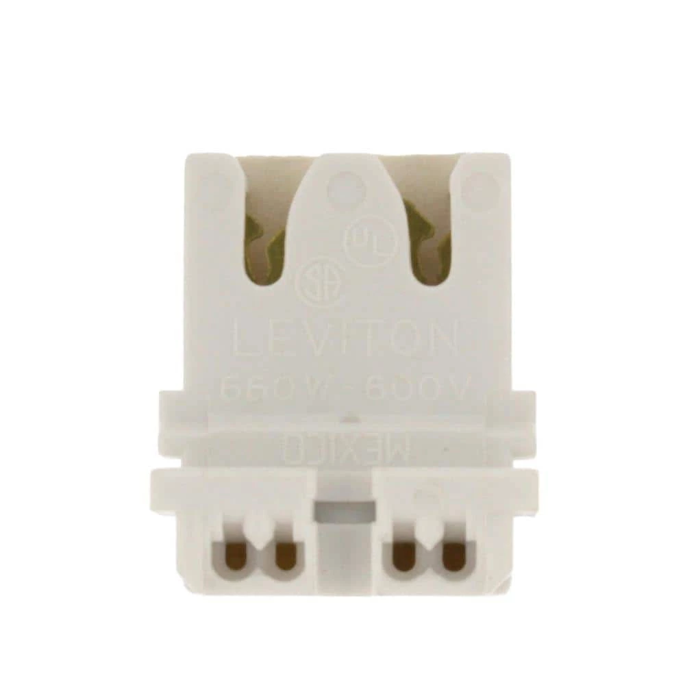 660W Medium Base T8 Bi-Pin Low Profile Slide-On Straight-In Double Edge Standard Fluorescent Lampholder, White by Leviton 1 660W Medium Base T8 Bi-Pin Low Profile Slide-On Straight-In Double Edge Standard Fluorescent Lampholder, White by Leviton
