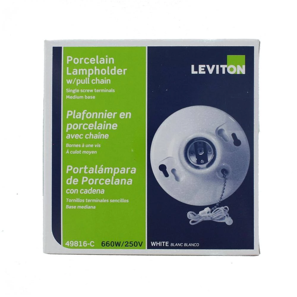660W Medium Base One-Piece Single Circuit Keyless Box Mount Glazed Porcelain Incandescent Lampholder, White by Leviton 3 660W Medium Base One-Piece Single Circuit Keyless Box Mount Glazed Porcelain Incandescent Lampholder, White by Leviton - Image 3