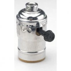 250W Medium Base 2-Circuit Turn Knob Aluminum Shell Incandescent Lampholder (For 3-Way Lamps), Nickel by Leviton