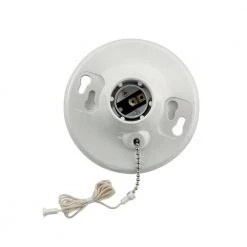 660W Medium Base One-Piece Single Circuit Outlet Box Mount Plastic Incandescent Lampholder with Pullchain, White by Leviton