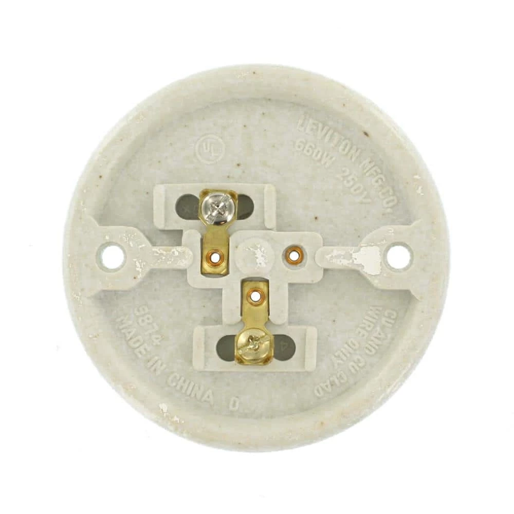 660 Wat Medium Base One-Piece Single Circuit Keyless Ceiling Mount Glazed Porcelain Incandescent Lampholder, White by Leviton 5 660 Wat Medium Base One-Piece Single Circuit Keyless Ceiling Mount Glazed Porcelain Incandescent Lampholder, White by Leviton - Image 5