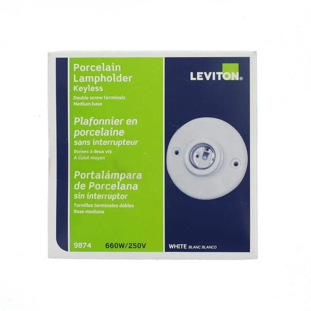 660 Wat Medium Base One-Piece Single Circuit Keyless Ceiling Mount Glazed Porcelain Incandescent Lampholder, White by Leviton 3 660 Wat Medium Base One-Piece Single Circuit Keyless Ceiling Mount Glazed Porcelain Incandescent Lampholder, White by Leviton - Image 3