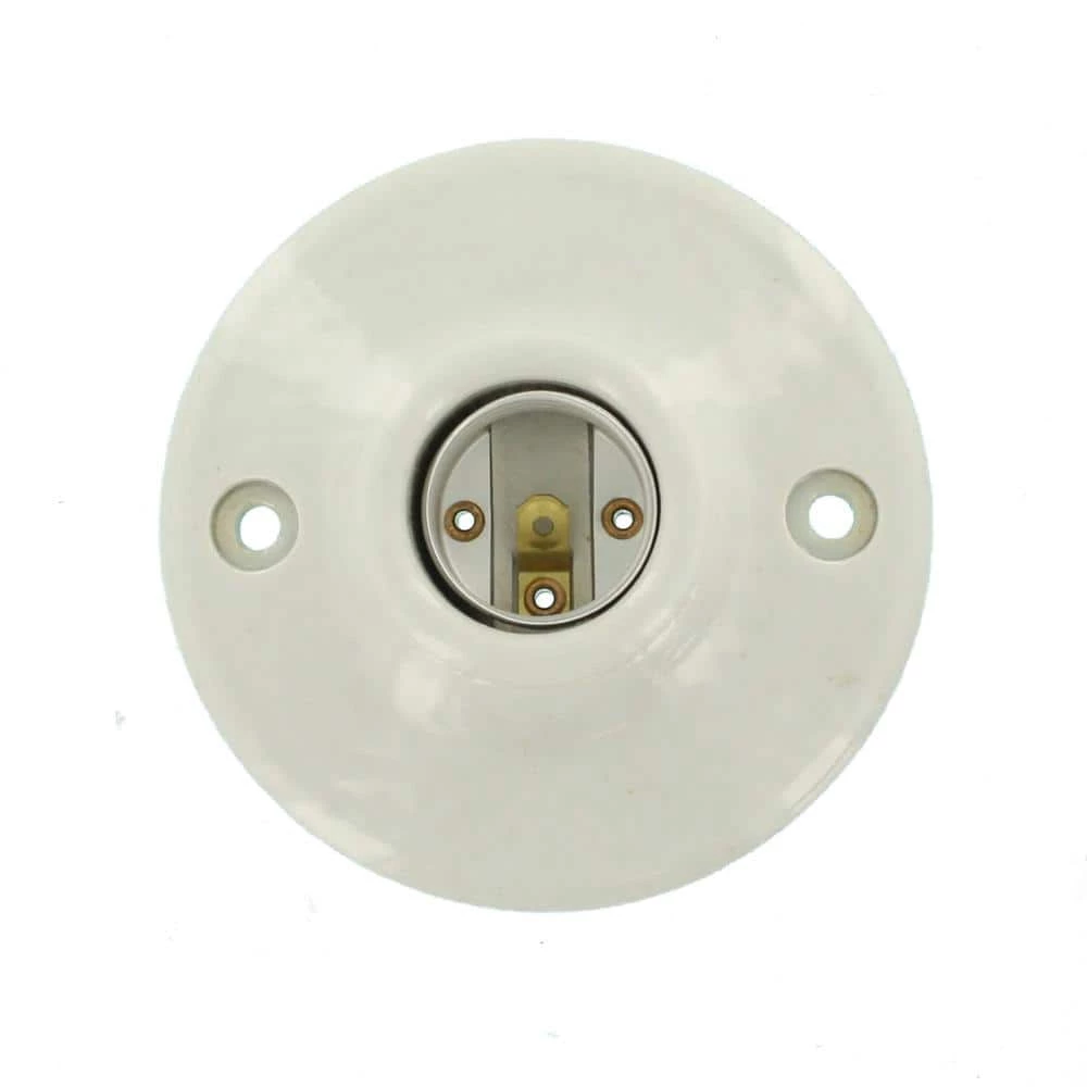 660 Wat Medium Base One-Piece Single Circuit Keyless Ceiling Mount Glazed Porcelain Incandescent Lampholder, White by Leviton 2 660 Wat Medium Base One-Piece Single Circuit Keyless Ceiling Mount Glazed Porcelain Incandescent Lampholder, White by Leviton - Image 2