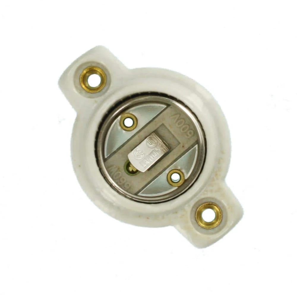 660W Medium Base One-Piece Single Circuit Keyless Front Mount Unglazed Porcelain Incandescent Lampholder, White by Leviton 2 660W Medium Base One-Piece Single Circuit Keyless Front Mount Unglazed Porcelain Incandescent Lampholder, White by Leviton - Image 2