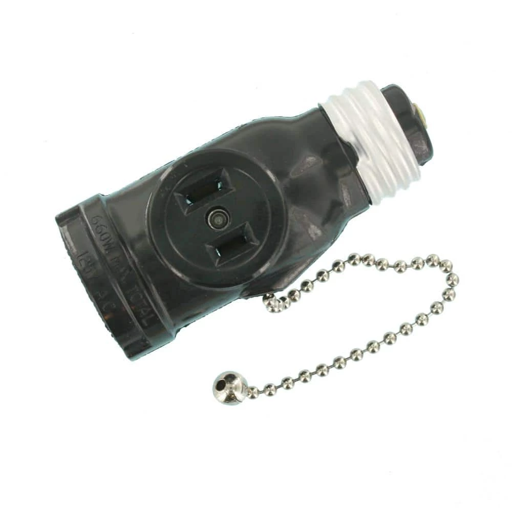 2-Outlet 660-Watt 15 Amp Socket Adapter with Pullchain, Black by Leviton 4 2-Outlet 660-Watt 15 Amp Socket Adapter with Pullchain, Black by Leviton - Image 4