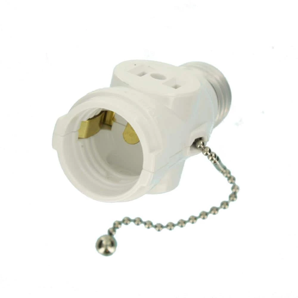 2-Outlet White Socket with Pull Chain by Leviton 3 2-Outlet White Socket with Pull Chain by Leviton - Image 3