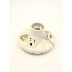 Glazed Porcelain Lamp Holder with Pull Chain and Outlet by Leviton -FANIMATION Shop leviton lamp sockets r60 09726 00c 31 1000
