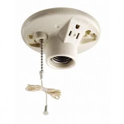 Glazed Porcelain Lamp Holder with Pull Chain and Outlet by Leviton -FANIMATION Shop leviton lamp sockets r60 09726 00c 44 1000