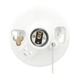 Glazed Porcelain Lamp Holder with Pull Chain and Outlet by Leviton -FANIMATION Shop leviton lamp sockets r60 09726 00c 76 1000