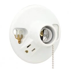 Glazed Porcelain Lamp Holder with Pull Chain and Outlet by Leviton -FANIMATION Shop leviton lamp sockets r60 09726 00c d4 1000