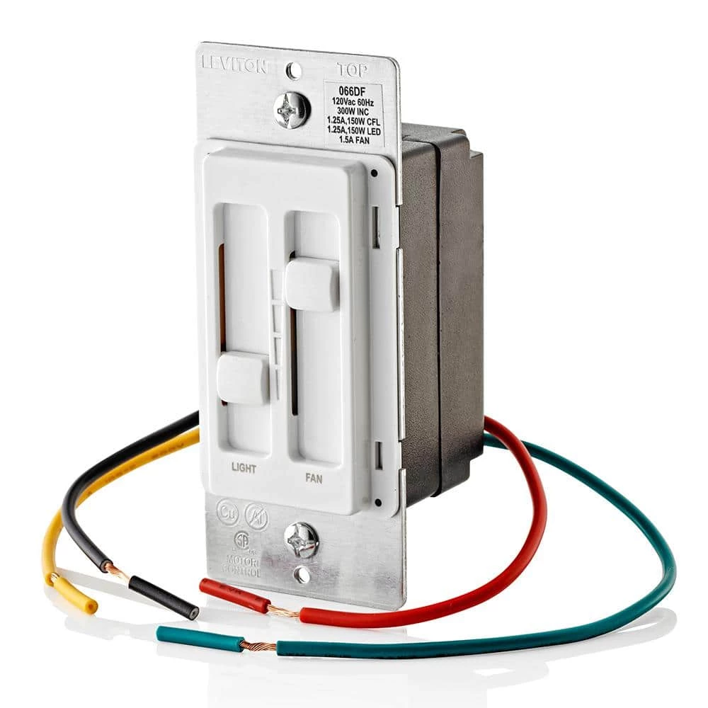 SureSlide 1.5 Amp Fan 120-Volt Dual Quiet Fan and Light Control for 150-Watt LED, 300-Watt Incandescent/Halogen, White by Leviton 4 SureSlide 1.5 Amp Fan 120-Volt Dual Quiet Fan and Light Control for 150-Watt LED, 300-Watt Incandescent/Halogen, White by Leviton - Image 4