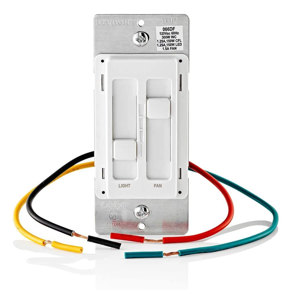 SureSlide 1.5 Amp Fan 120-Volt Dual Quiet Fan & Light Control for 150W LED, 300W Incandescent/Halogen, 2-Pack, White by Leviton 3 SureSlide 1.5 Amp Fan 120-Volt Dual Quiet Fan & Light Control for 150W LED, 300W Incandescent/Halogen, 2-Pack, White by Leviton - Image 3